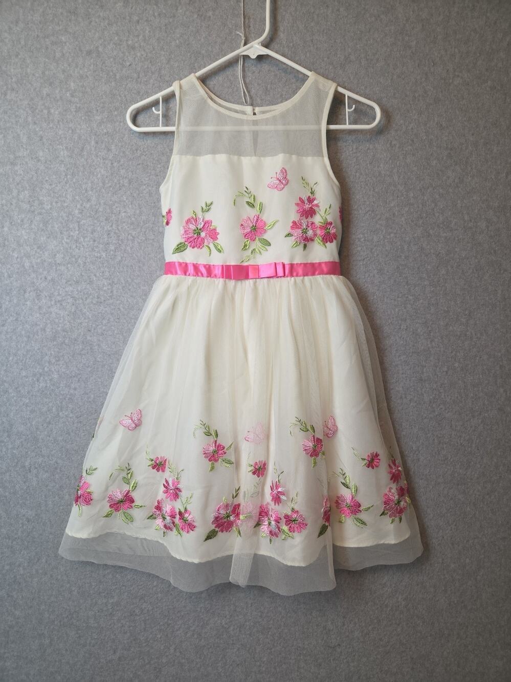 Jona Michelle Ivory Pink Floral Embroidered Special Occasion Dress Girls Size 10